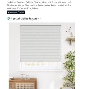 LazBlinds Cordless‎ Blackout Cellular Shade 33x48 White Window Blind